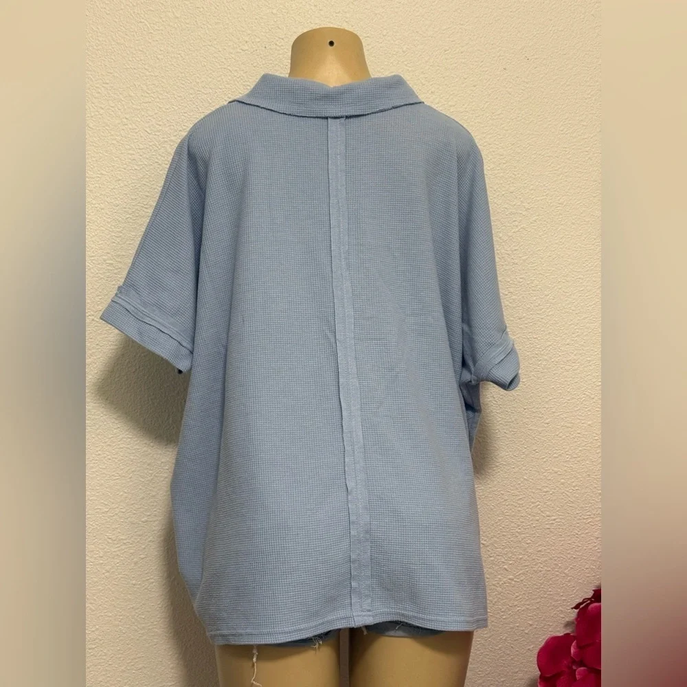 Umgee Light Blue Button-Down Women's Shirt - Picture 2 of 4